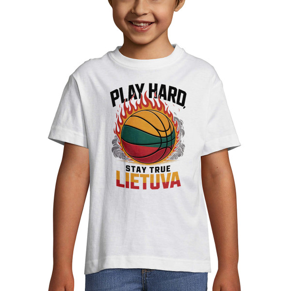 Vaikiški marškinėliai "Lietuva: play hard, stay true"