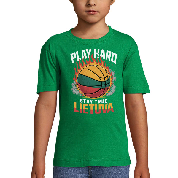 Vaikiški marškinėliai "Lietuva: play hard, stay true"