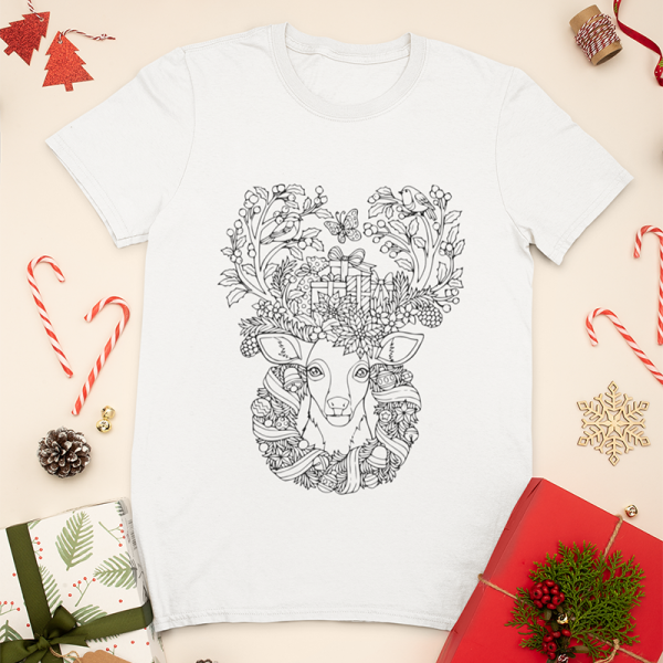 Moteriški marškinėliai "Nuspalvink pats! Kalėdinis elnias"