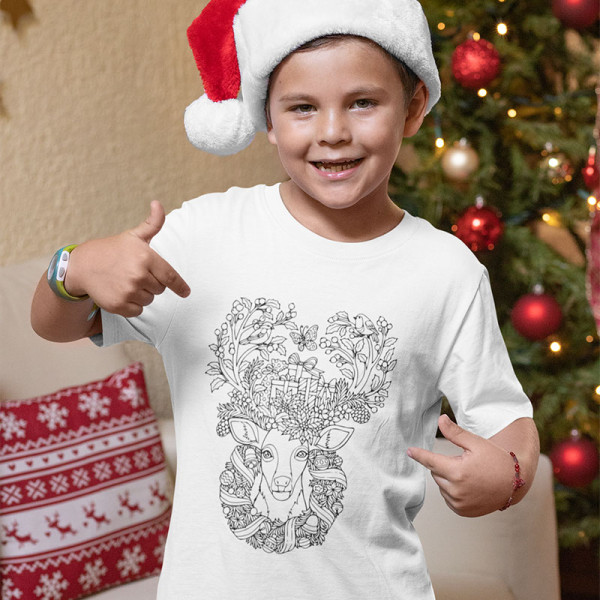 Vaikiški marškinėliai "Nuspalvink pats! Kalėdinis elnias"