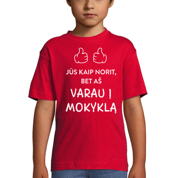 Vaikiški marškinėliai "Varau į mokyklą"