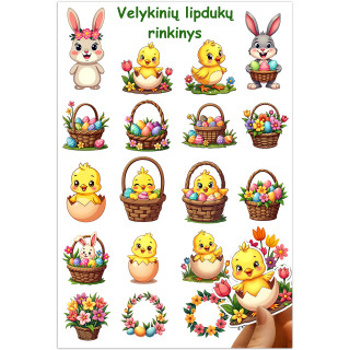 UV DTF Velykinių lipdukų rinkinys (19 vnt.)