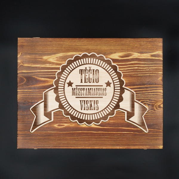 Viskio rinkinys medinėje dėžutėje "ELIXIR - tėčio mėgstamiausias viskis"