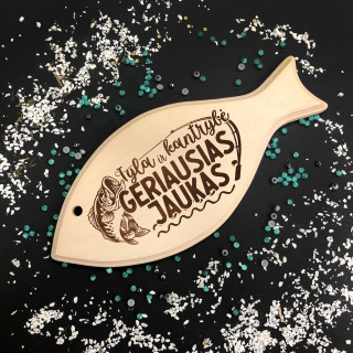 XL graviruota medinė žuvytės formos pjaustymo lentelė "Geriausias jaukas"