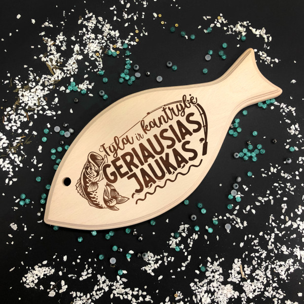 XL graviruota medinė žuvytės formos pjaustymo lentelė "Geriausias jaukas"
