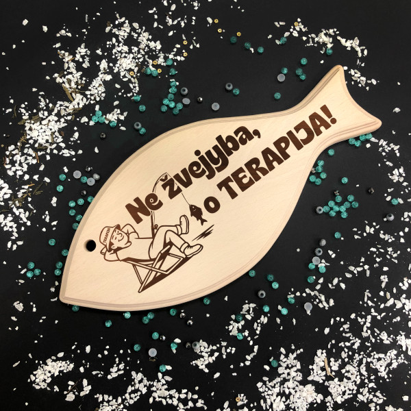 XL graviruota medinė žuvytės formos pjaustymo lentelė "Žvejyba-terapija"