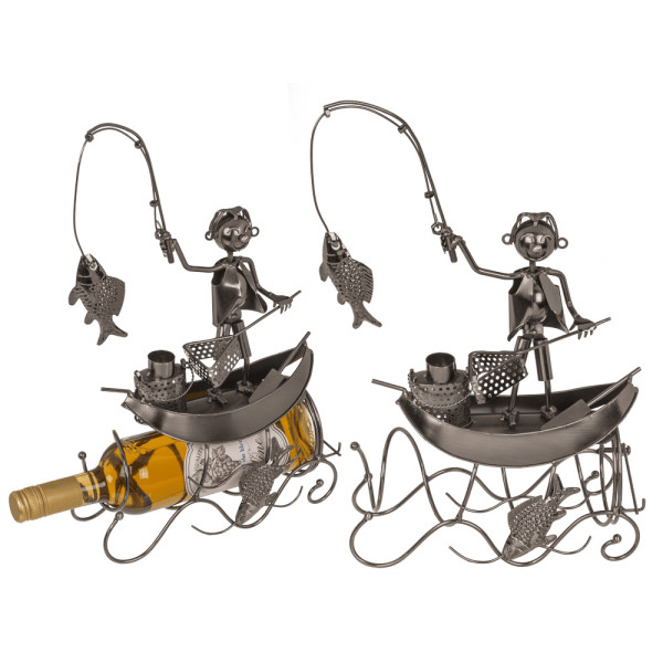 Metalinis butelio laikiklis "Žvejys valtyje"