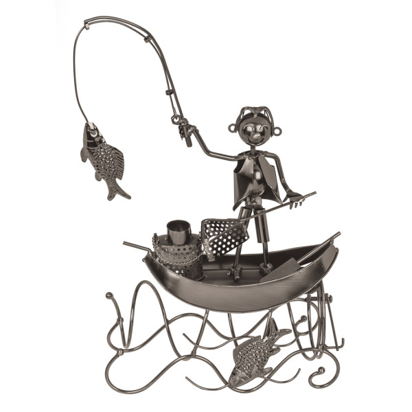 Metalinis butelio laikiklis "Žvejys valtyje"