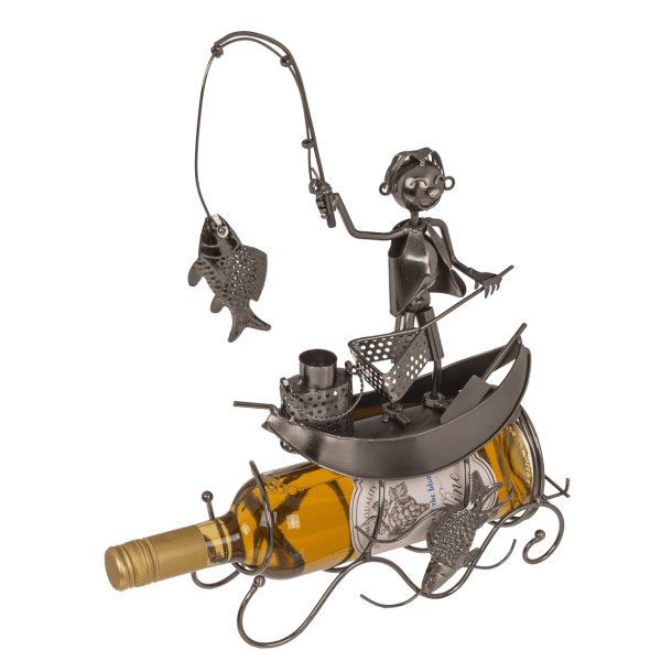 Metalinis butelio laikiklis "Žvejys valtyje"